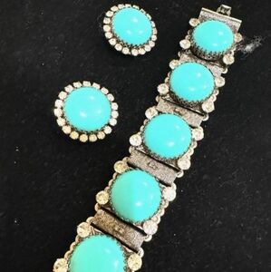 Vargas blue silver tone bracelet earring set.